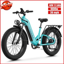 1800W Electric Bike 48V 17.5Ah 36MPH Long Range 26"FatTire Adult Dual Suspension