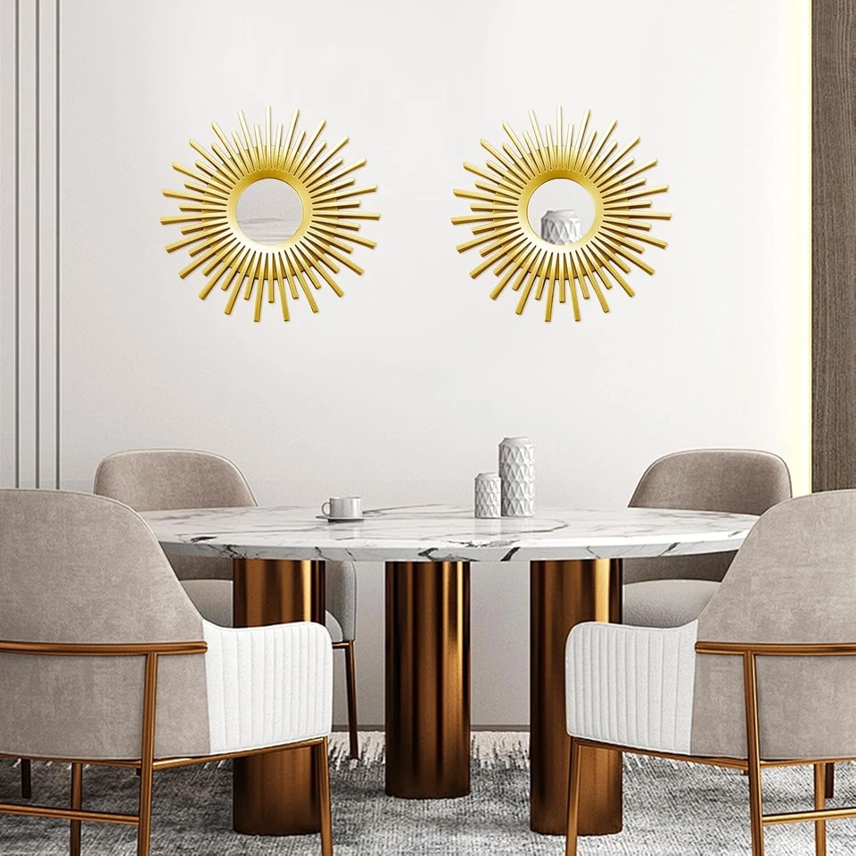 YiYa Gold Wand Deko 2 St. Boho Spiegel Wandspiegel zum Aufhängen Wohnzimmer Bad - Bild 3 von 4