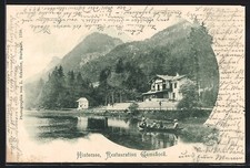 AK Hintersee / Ramsau, Partie am See mit Boot und Restauration Gamsbock 1900 