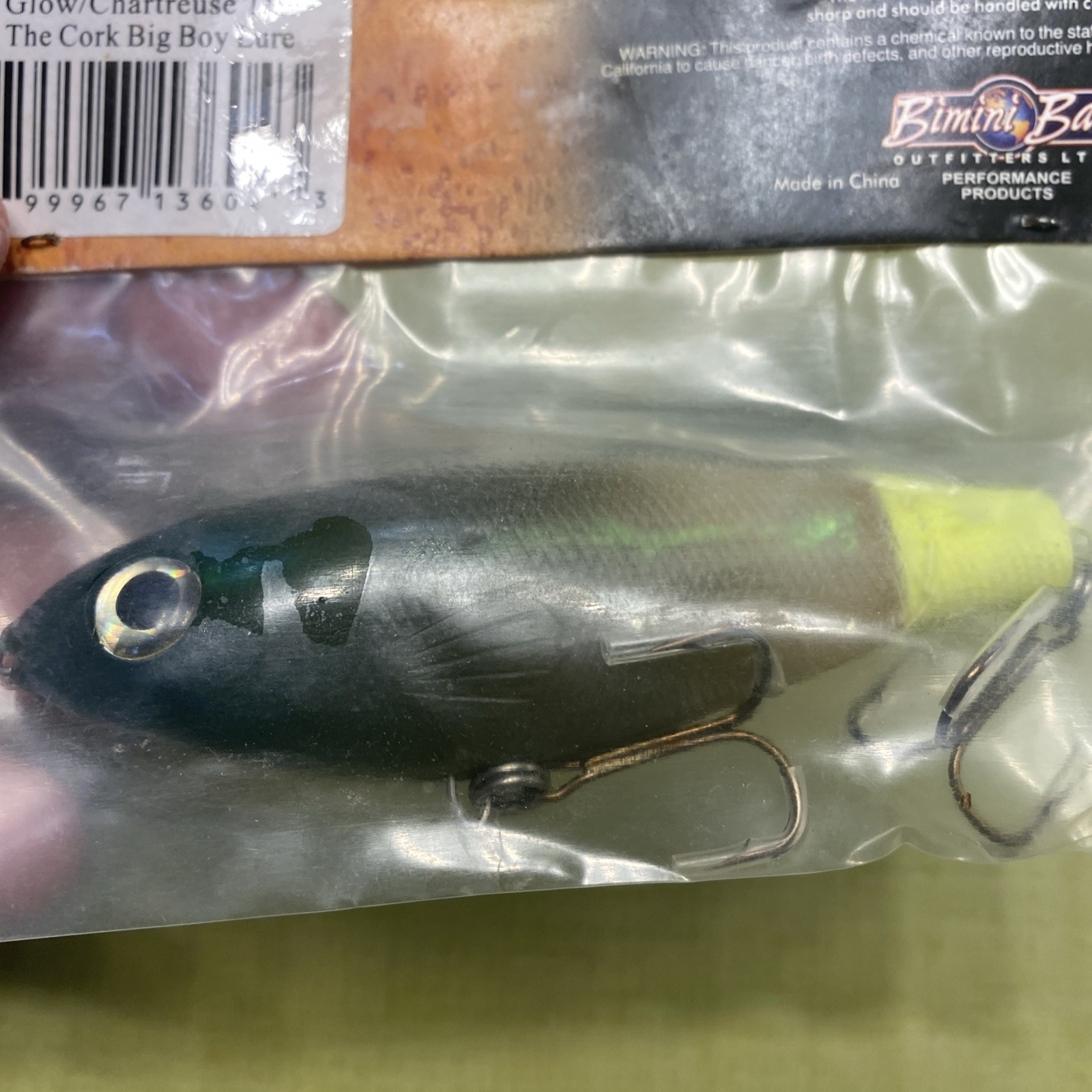 Tsunami Holographic Cork Lure Glow/Chartreuse Tail -Big Boy Lure TSCK35-18