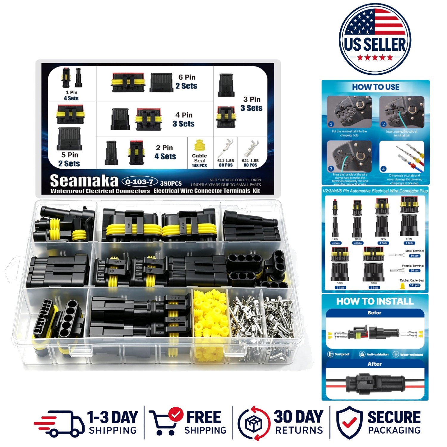 380Pcs Waterproof Electrical Connectors 1/2/3/4/5/6 Pin Connector