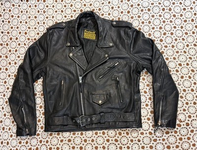 Vtg Protech Leather Motorcycle Jacket Mens Black Brando Biker Moto Grunge Punk