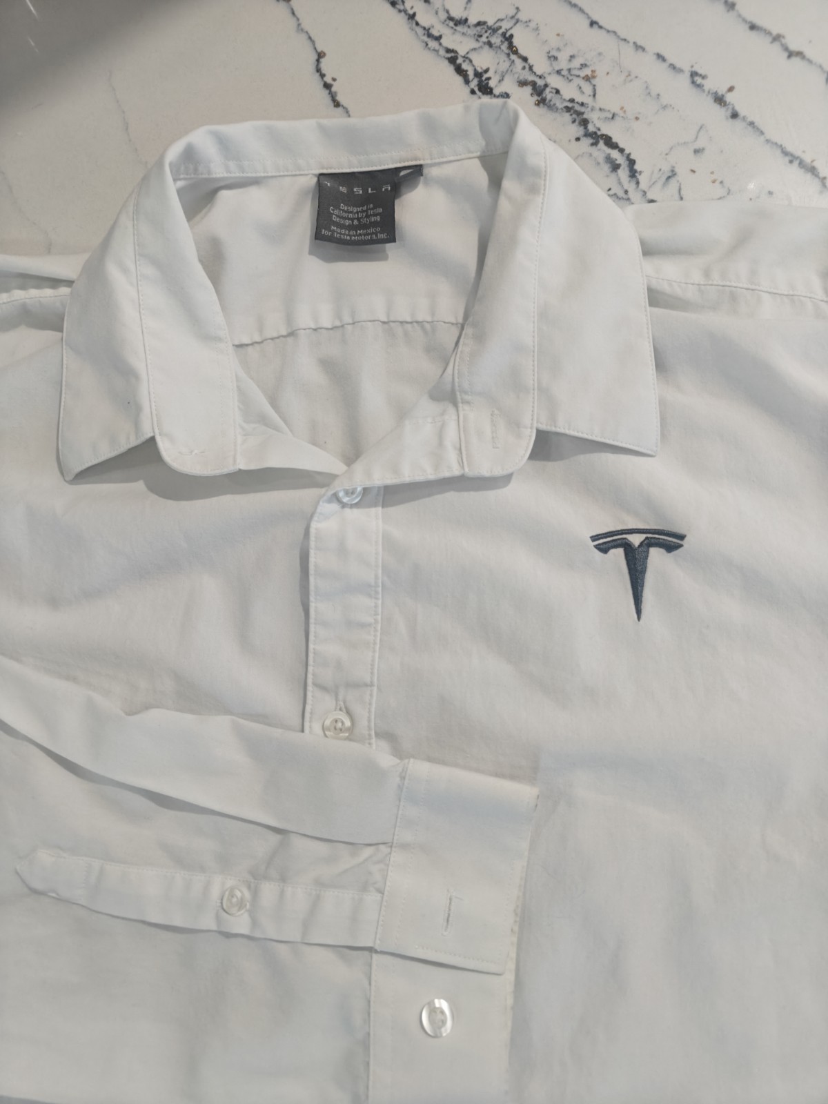 Tesla Men's XXL White Long Sleeve Button Up Shirt Embroidered Logo