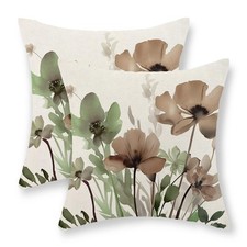 Floral Pillow Covers 18x18 Inch Set of 2 Sage Green Brown Throw Pillows Vinta...
