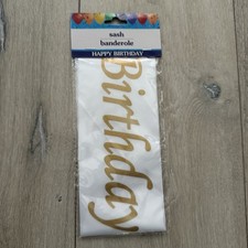 Happy Birthday Sash - Gold and White