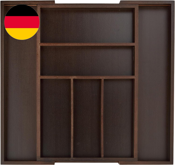 Relaxdays Besteckkasten Schublade Bambus Organizer, Dunkelbraun | Ausziehbar-image