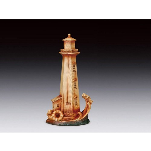 Lighthouse with Waves Wood Like Resin Figurine 8.9 Inches Tall New