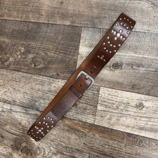 Vintage Brown Leather Studded Belt Boho Western Festival Size XL