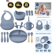 Baby Feeding Set Silicone 14 Pcs Toddler Spoons Bowl Plate Bib Cup First Stage