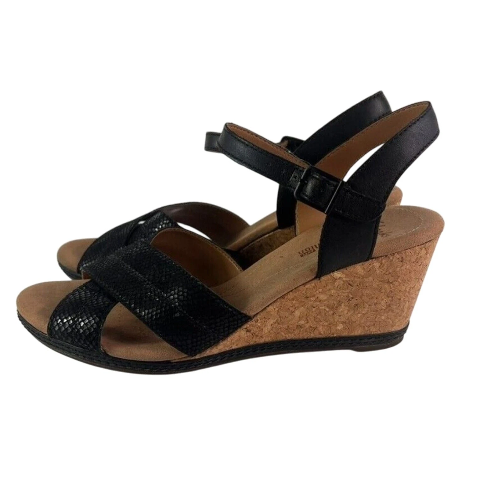 Clarks Sandalo Donna 9 5M Zeppa Nero Pelle CrissCross Slingback Elio Latitude