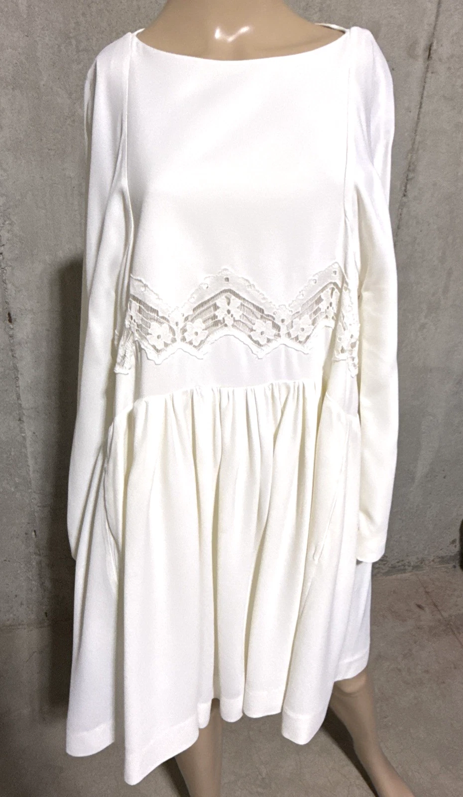 Chloe — Chloé Milk White Long-Sleeve Cotton Dress w/ Lace Embroidered Waist US 2 4 FR 36