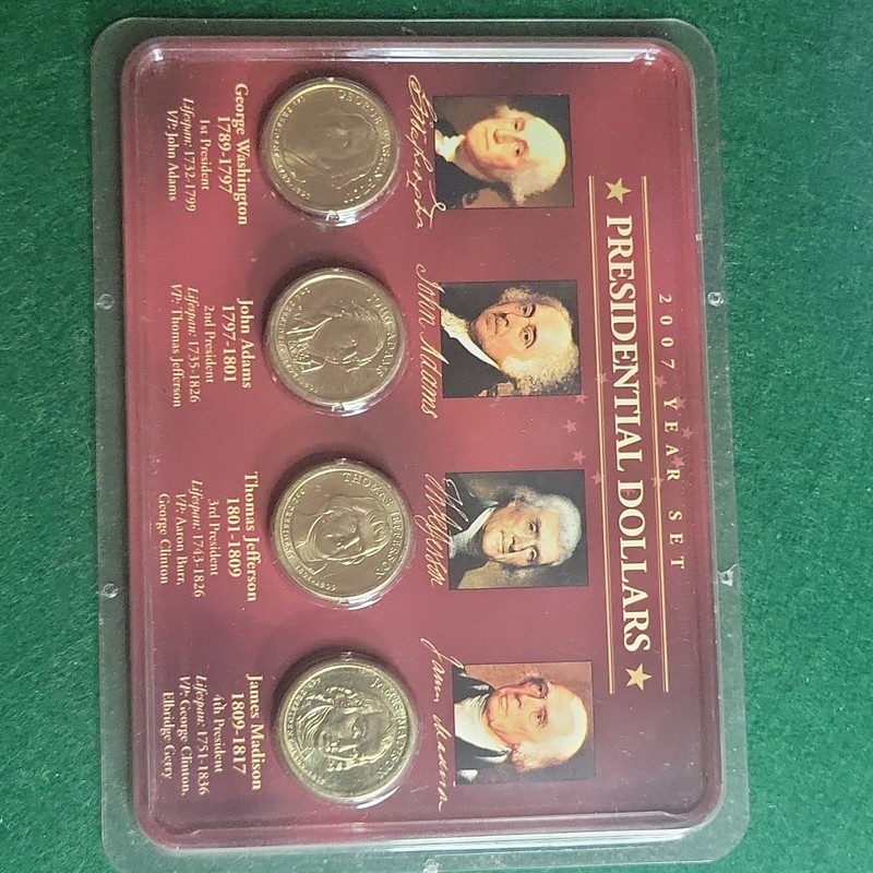 2007 $1 Presidential Dollar 4-Coin Set Washington Adams Jefferson Madison