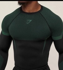 Gymshark Onyx 5.0 V5 Seamless T-Shirt - BLACK LIFT GREEN - LONG SLEEVE - LARGE