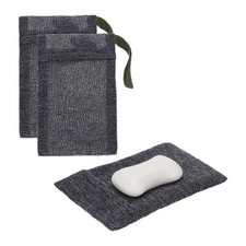 2Pcs Loofah Soap Pouch Bar Soap Saver Bag with Dark Green Handle Grey