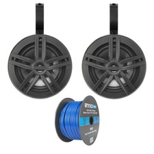 2x Enrock 6.5" 180W Marine Black Speakers w/Wire, 2x 6.5" Black Speaker Pods