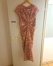 Damen Abendkleid lang rosa/gold Pailletten Bl...