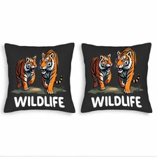 Set of 2 Throw Pillow Covers 18x18in -Vibrant Tiger Pattern Design for Couch Bed