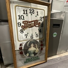 Pepsi "Delicious Refreshing" Advertising Wall Clock Mirror-Style Wooden Frame