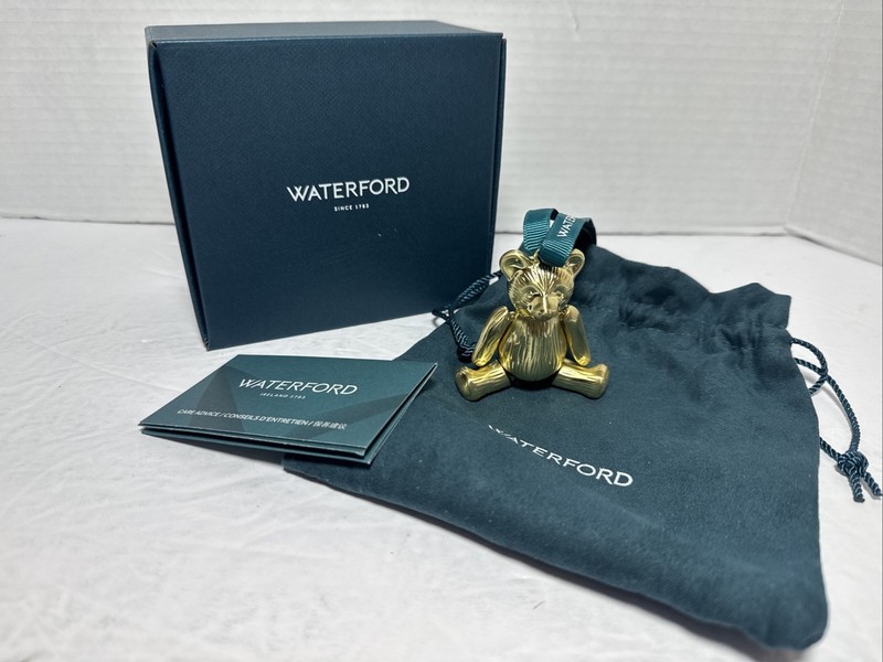 WATERFORD CHRISTMAS METAL  TEDDY BEAR GOLDEN ORNAMENT- NEW IN BOX