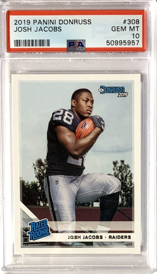 2019 PANINI DONRUSS #308 JOSH JACOBS ROOKIE RC PSA 10-- SHIPS IN 1 BUSINESS DAY!