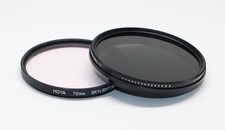 Pair of Vintage 72mm Camera Photography Lens Filters: Variable ND & Skylight 1B