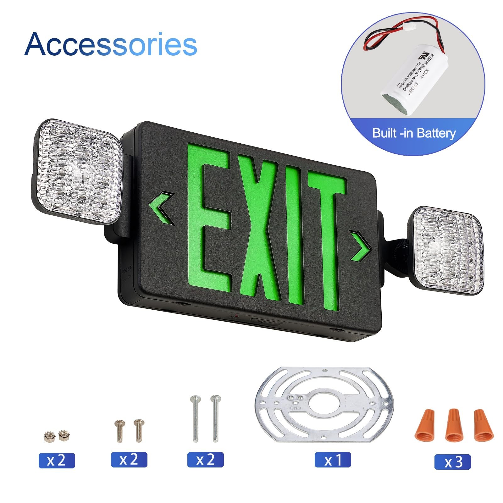 Black Housing Exit Sign with Emergency Lights, LED Emergency Exit Light with ...