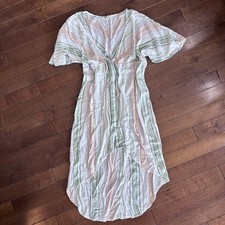O Neill Women s Stripped Dress Swimsuit Cover Up Summer White And Pink Medium