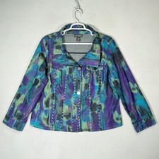 Berek Watercolor Studded Denim Jacket Womens 2XL Purple Blue Lagenlook Artsy