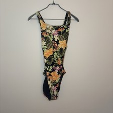 Hurley Womens Large One Piece Swimsuit Floral Tropical EUC Green Yellow Black H5
