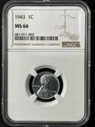 1943  1C Lincoln Wheat One Cent  NGC MS66  6811911-002