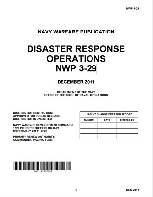 182 Page Navy DISASTER RESPONSE OPERATIONS NWP 3-29 Land Sea Crises Manual On CD