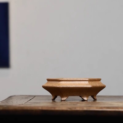 5.3in Chinese Classical Yixing Zisha Plant Pots, Handmade Bonsai Zen Decor 