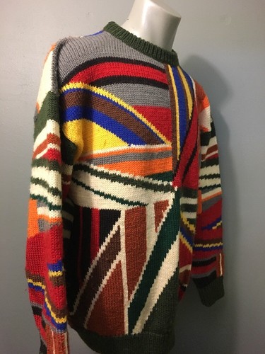 Vtg 80s 90s Wool Sweater Mens L Retro Cosby Hip Hop Boyfriend Loud Crazy Party - Picture 2 of 9