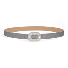Womens Belt with Rhinestone Buckle Sparkly Glitter Women Leather Belt Top
