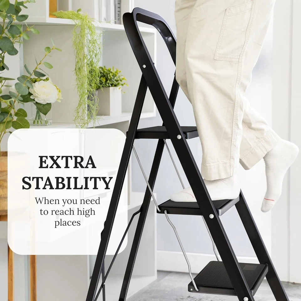 Taburete plegable de acero de 2/3 escalones escalera adultos con mango de agarre suave 330 libras Foto 4 de 4