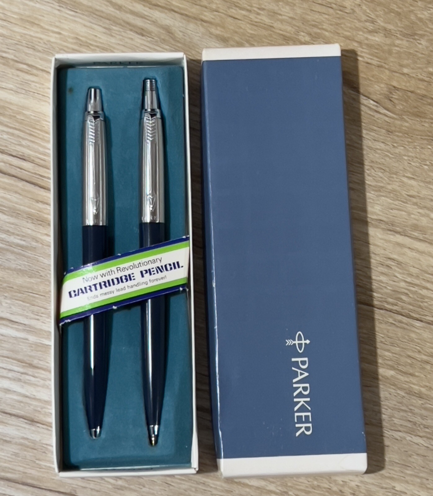 Parker Jotter Navy Blue Pen And Pencil Set. Made In USA. Brass Threads.
