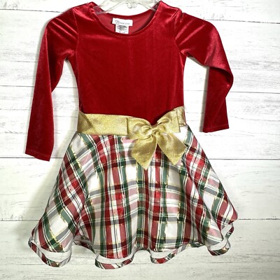 Long Sleeve Bonnie Jean Velvet Plaid Dress Bonnie Jean Girls 4/4T