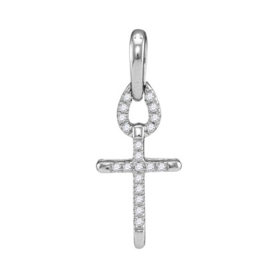 L U DIAMONDS 10K White Gold Diamond Small Roman Cross Pendant 1/10 CT