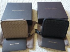 NIB Bottega Veneta Zip Around Card and Coin Wallet, BLACK OR DARK BEIGE