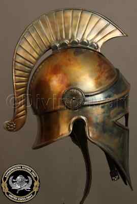 Medieval Greek Corinthian Helmet With Metal Plume & Wooden Stand C7