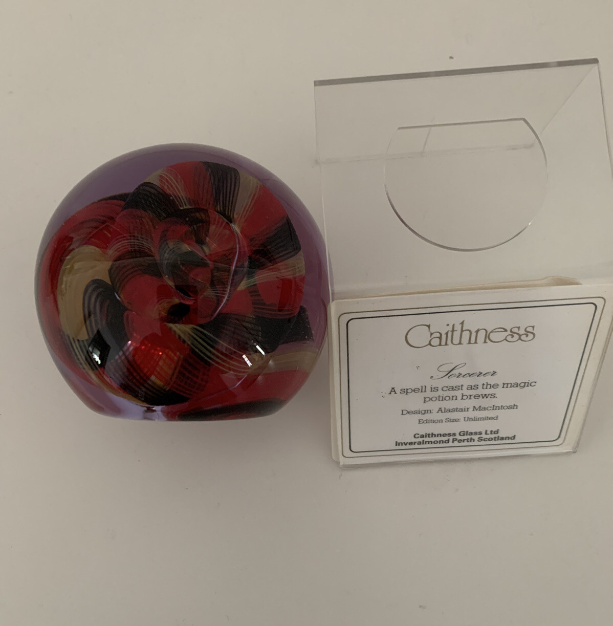 Caithness Glass Red/Black Swirl Sorcerer Paperweight With Certificate And Stand eBay