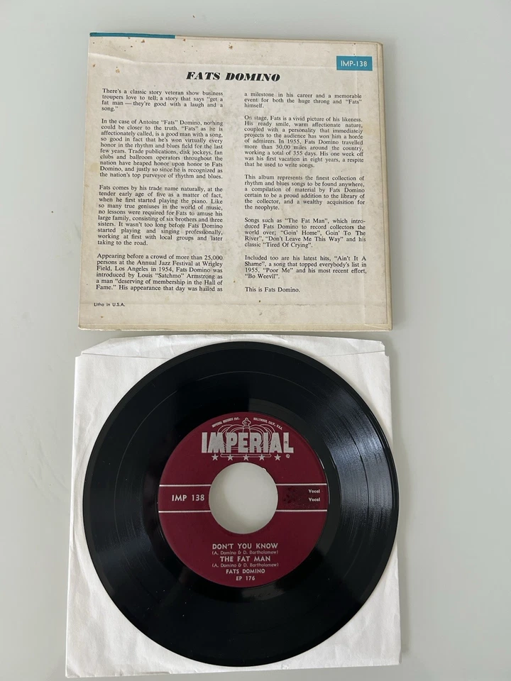 1956 FATS DOMINO США EP с фото CVR рок и роллин'..IMPERIAL 138 темно-красный ярлык - Изображение 2 из 4