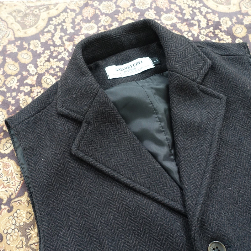 Men Formal Waistcoat Cashmere Blend Gilet V-neck Suit Vest Tweed Retro Business - Image 4 of 4
