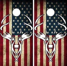 C200 Flag Deer Cornhole Board Wrap LAMINATED Wraps Decals Vinyl Sticker