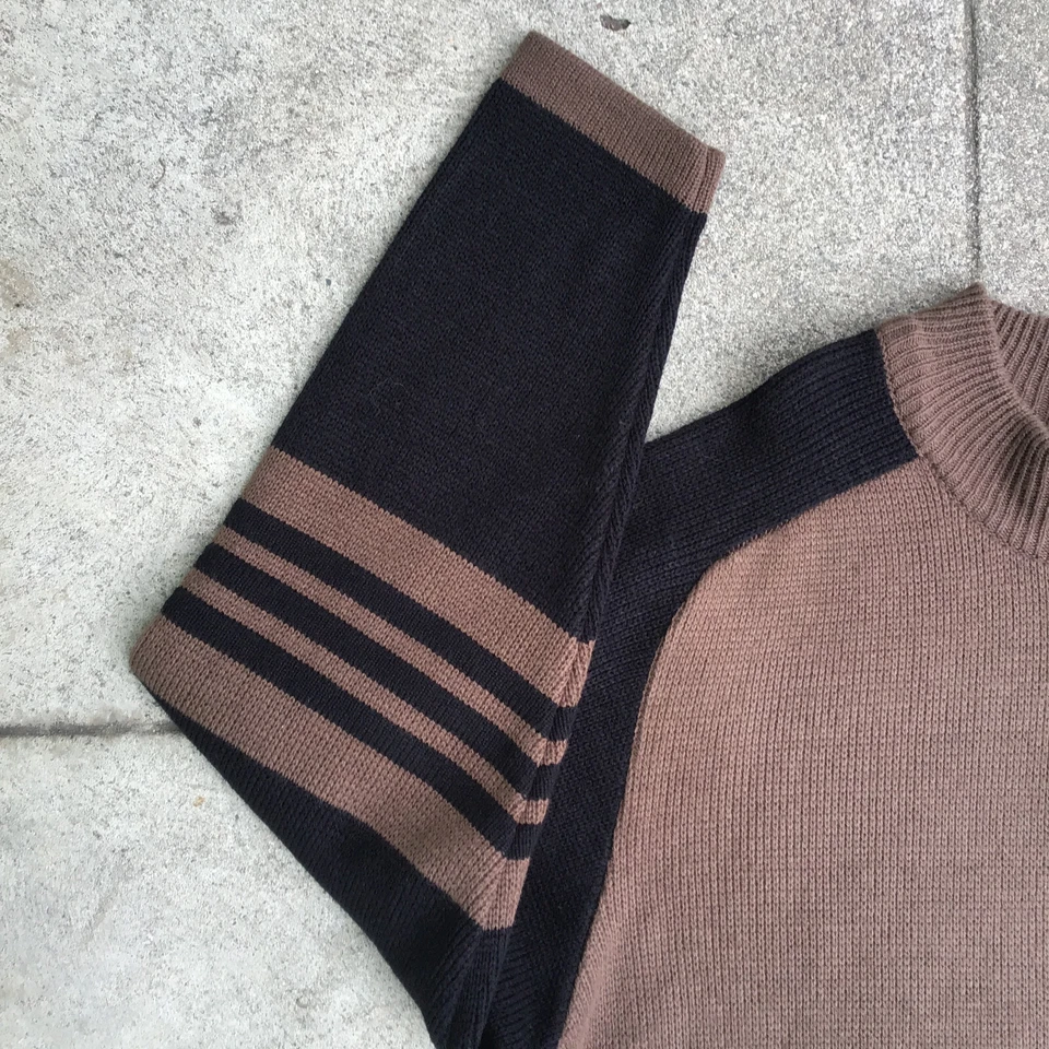 Suéter Tejido Adidas De Colección Hombres Grande 1/4 Cremallera Pullover Marrón Logo Sudadera Foto 3 de 4