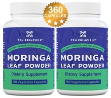 2 Pack (360 Capsules) Organic Moringa Oleifera, Ultra-Premium. 