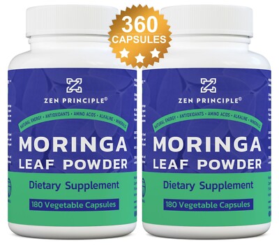 2 Pack (360 Capsules) Organic Moringa Oleifera, Ultra-Premium. 