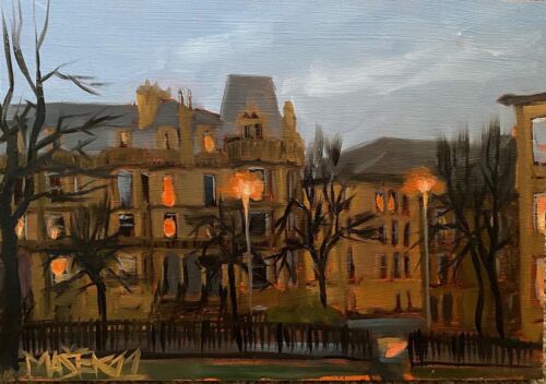 Dusk at Queens Drive - original oil painting Glasgow Southside Scotland - Picture 1 of 2