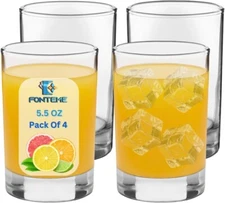 FONTEME 5oz Small Juice Glass Cups | Heavy Base Juice Glass | Clear | Set of 4