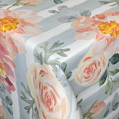 Wachstuch Tischdecke M19626 Trendline geprägt Blumen Rosen Streifen modern